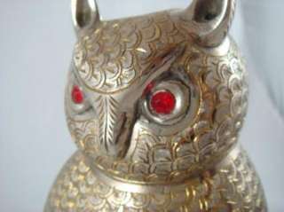   Mid Century Thorens Silver Plated Brass Swiss Owl Music Box Container