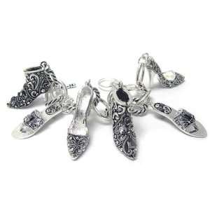 Marcasite Metal Shoe Charm Dangle Toggle Bracelet w/ Rhinestone 