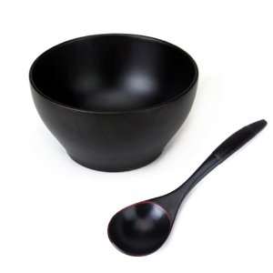    Wood Wooden Bowl Spoon Soup Ladle Set   Black