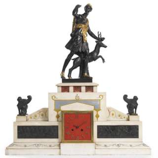Empire Style Neo Egyptian Bronze & Marble Mantle Clock  