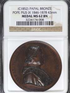 1852 Pope Pius IX 1846 1878 43mm Bronze Papal Medal Italy Vatican 
