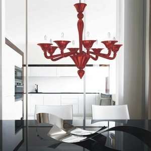 Zaneen D8 1325 Puskin   Eight Light Chandelier, Chrome Finish with Red 