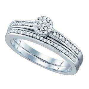 10k White Gold 0.20 Dwt Diamond Micro Pave Set Bridal Set Wedding Ring 