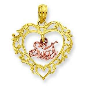 14k Two Tone Heart With Dangling Sweet Pendant Jewelry