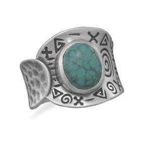   Silver Oxidized ring with 8mm x 9.6mm oval turquoise Size 7 Jewelry