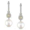   South Sea Pearl and 1 1/5ct TDW Diamond Earrings (G H, SI1) (11 12 mm