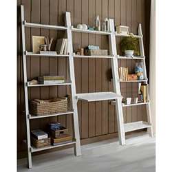 piece White Leaning Ladder Book Shelf with Laptop Desk   