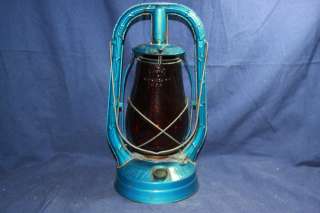   York Fitzall Red Globe Painted Blue Vintage Railroad Lantern  