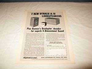 Vintage Dynaco A 10 Stereo Speakers PRINT AD from 1972  