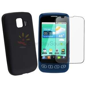 Black Rubber Silicone Gel Case Cover+LCD Guard Protector For LG 