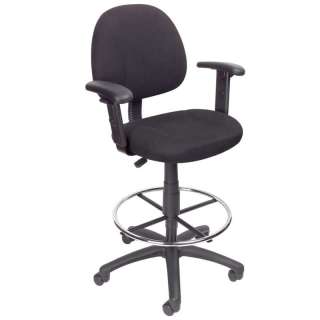 Black Tweed Fabric Drafting Stool with Footring & Arms  