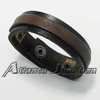 STUDDED SADDLE BROWN ITALIAN LEATHER CUFF BRACELET w/ ANTIQUED SILVER 