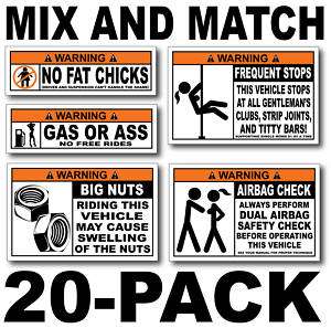 20 Pack Funny ATV Warning Stickers Decals King Quad 4x4  