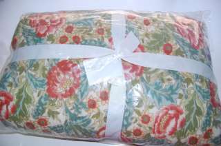 Pottery Barn Napa Floral Print Full Queen Quilt Coverlet NWT Red Teal 