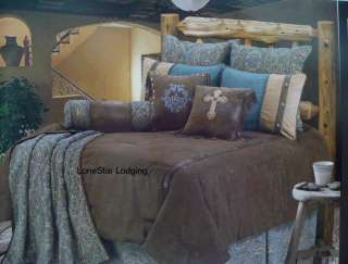   Lodge Turquoise Tooled Paisley Comforter Bedding Set 5 Pc  