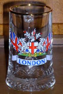 Glass LONDON CREST Beer Stein with Gold Rim  