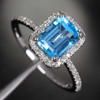   Blue Topaz .21ct Diamond 14K White Gold Halo Engagement Ring  