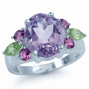   . Amethyst, Tourmaline & Peridot Sterling Silver Cocktail Ring S q95