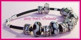 75 inch SILVER PLATED Rubber BRACELET~ For European  