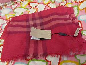 NWT 100%Auth Burberry PINK wool&silk check long scarf  