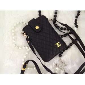  Luxury CC iPhone 4 4s Black Quilted Leather & Gold Designer Wallet 