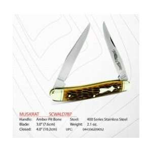  Schrade Walden Muskrat 2 Blade Pocket Knife with Amber 
