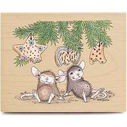 House Mouse Christmas Cookie Eaters Wood mounted Rubber Stamp 