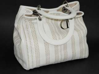 CHRISTIAN DIOR White Woven Calfskin Leather Tote Bag Handbag $1990 NWT 