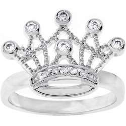 Michele Mies Silvertone Clear CZ Crown Ring  