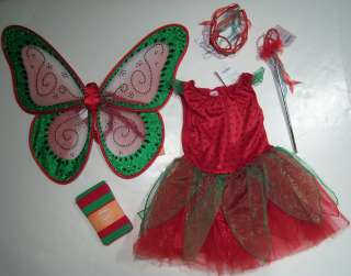   Sz M 7 8 Berry Butterfly Fairy Costume Wings Tiara Wand & Tights