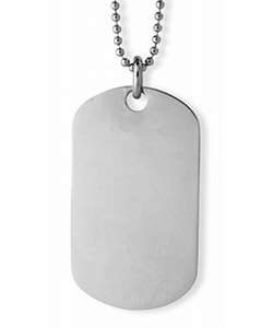14k White Gold Overlay Engravable Dog Tag Necklace  