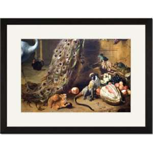 Black Framed/Matted Print 17x23, Monkey And Squirrel with Melon from 