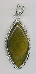Tiger Eye Gemstone Silver Plated Marquise Pendant 70mm  