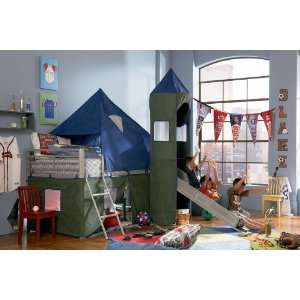   Boys Blue & Green Twin Tent Bunk Bed with Slide