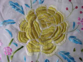 Silk Flamenco embroidery White Piano shawl&yellow flowe  
