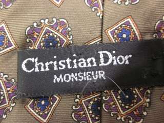 AUTH CHRISTIAN DIOR Gold Silk Geometric Necktie Tie  