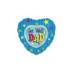  18 Get Well Dad Heart with Stars   Mylar Balloon Foil 