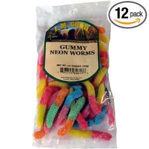Good Mini Neon Worms, 6 Ounce Bags (Pack of 12)  