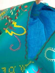 VINTAGE TURQUOISE MADEIRA EMBROIDERED APRON  