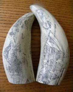 SCRIMSHAW WHALE TOOTH RESIN REPLICA FOGOS ISLAND  