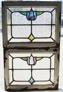 Pair of Antique Stained Glass Windows Stunning Tulips  