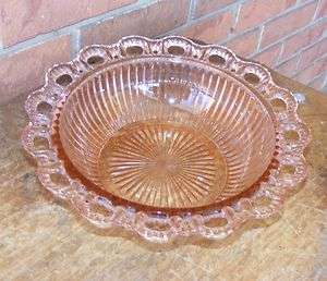 Vintage Old Colony Pink Depression Glass Bowl with Lace Edge   Nice 