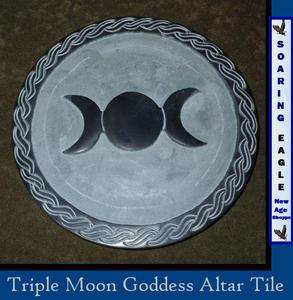   Triple Moon Goddess Carved Black Soapstone New 6 inch diameter  