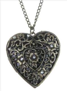 Heart Flower Leaf Crystal Locket B Pendant Necklace  