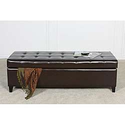   Brown Tufted Bonded Leather Ottoman Storage Bench  