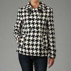 House of Dereon Womens Button front Black/ White Houndstooth Jacket 