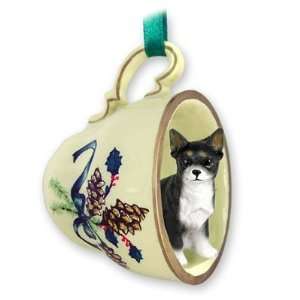  Chihuahua Green Holiday Tea Cup Dog Ornament   Tri Color 