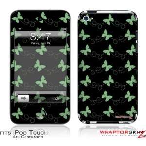  iPod Touch 4G Skin   Pastel Butterflies Green on Black by 