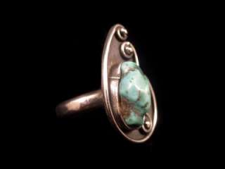 VTG UNIQUE NAVAJO OLD PAWN TURQUOISE 925 SILVER RING 9  