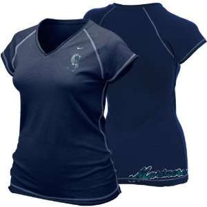   Mariners Ladies Navy Blue Bases Loaded T shirt